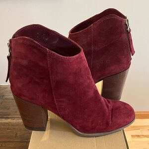 Clarks Burgundy Suede Ankle Boots – Size 8.5